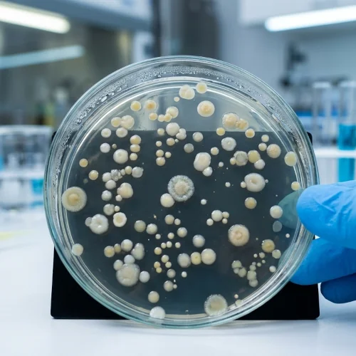 Colonies de bactéries résistantes sur boîte de Pétri en laboratoire — illustration du staphylocoque doré résistant aux antibiotiques